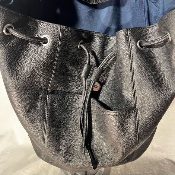 Cole Haan Black Pebbled Leather Backpack - Picture 3 of 16